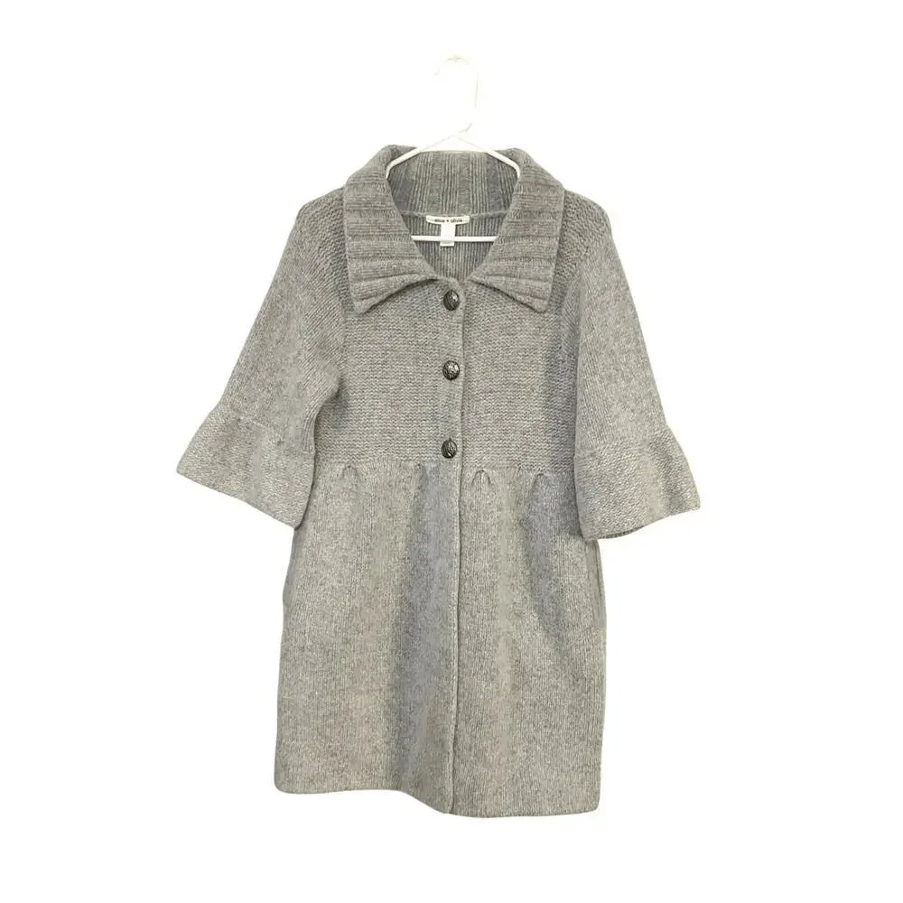 Alice + Olivia Wool/Angora Cardigan Sweater Large Collared Grey Bell Sleeves - Picture 1 of 9